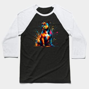 Staffordshire Bull Terrier in Vivid Splash Art Style Baseball T-Shirt